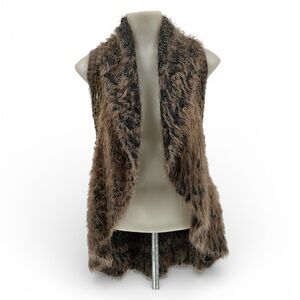 SKINNY BUNNY Fuzzy Crochet Open Cardigan Sz L Tan